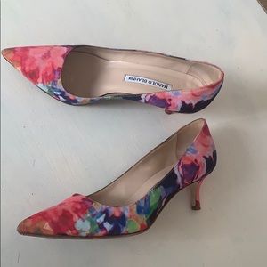 Manolo Blahnik Floral Kitten Heels